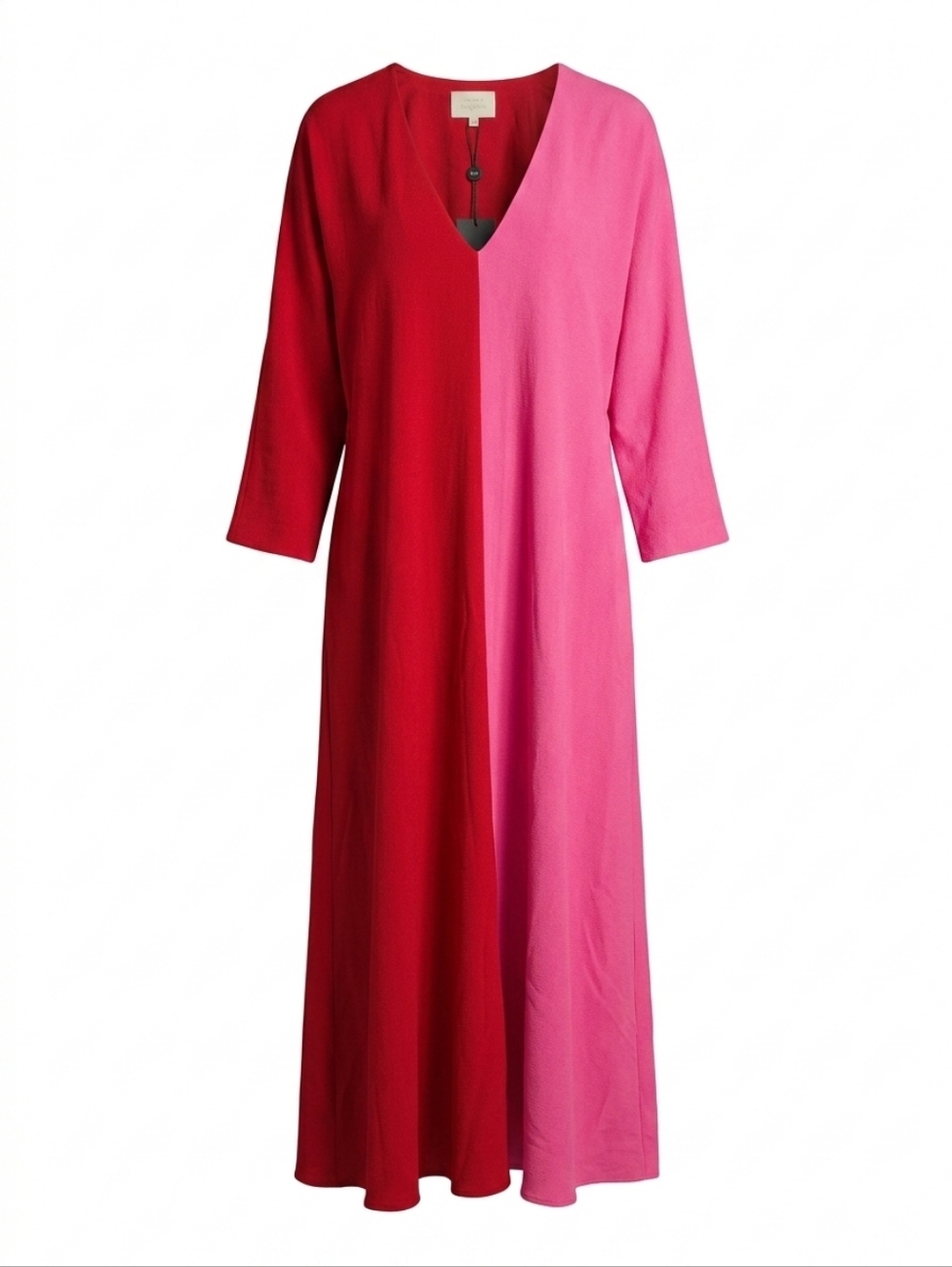 NWT Tuckernuck India Hicks Red Pink Colorblock Maxi Caftan V-Neck Dress Size M
